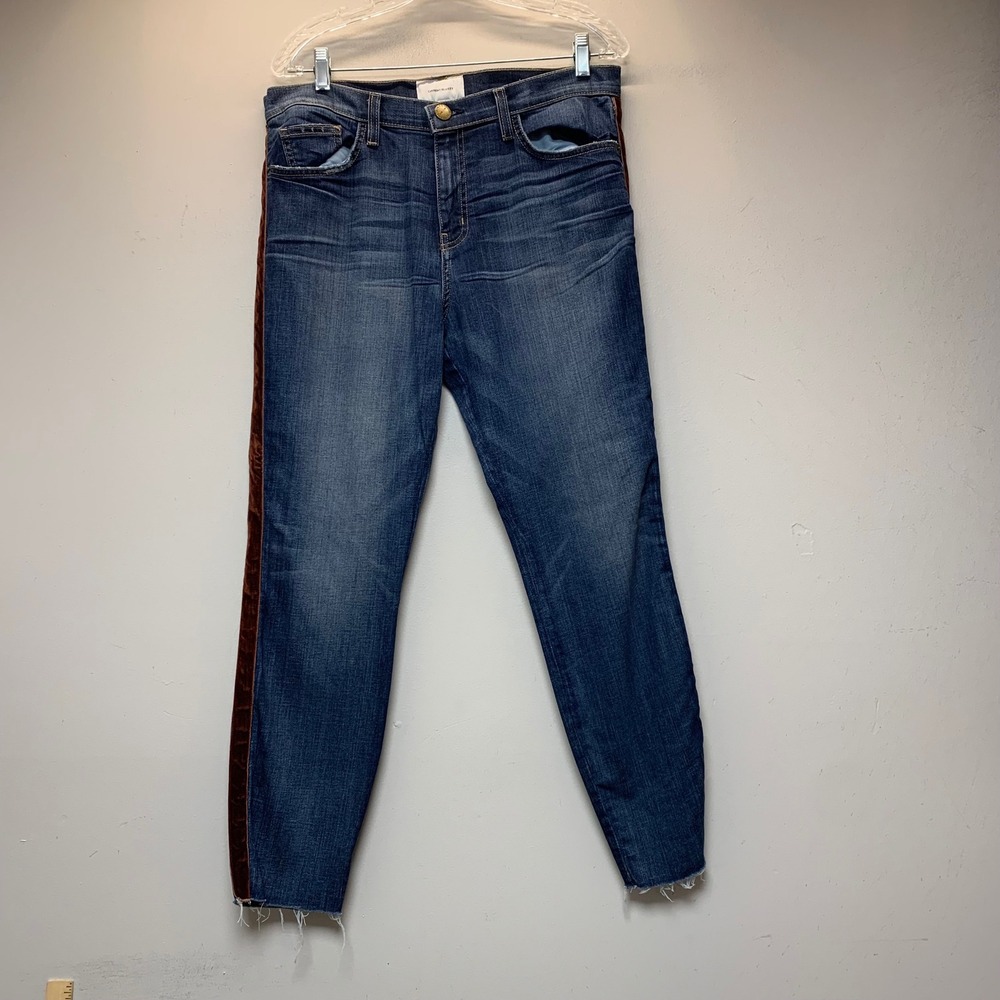 Current/Elliott Stiletto Townie Jeans Womens 32 Blue Excellent Velvet Stripe Raw